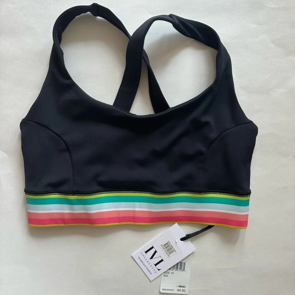 New IVL Collective Rainbow Stripe Sports Bra Size 10 L Black Maize Crossback - Picture 1 of 8